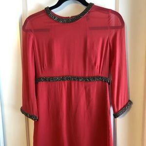 Coral beaded trim mini dress